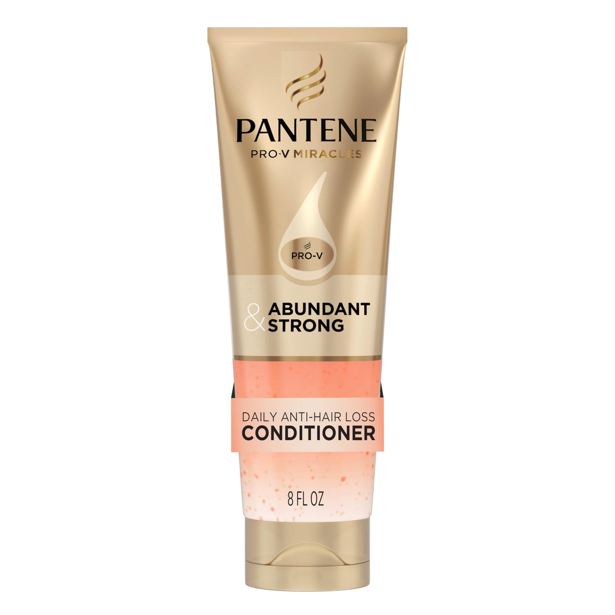 Pantene Abundant & Strong front packaging shows 8 oz bottle and benefits