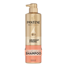 Pantene front bottle showing Abundant & Strong and daily anti-hair-loss benefit