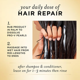 Pantene product in hands ready to apply, helping smooth and detangle