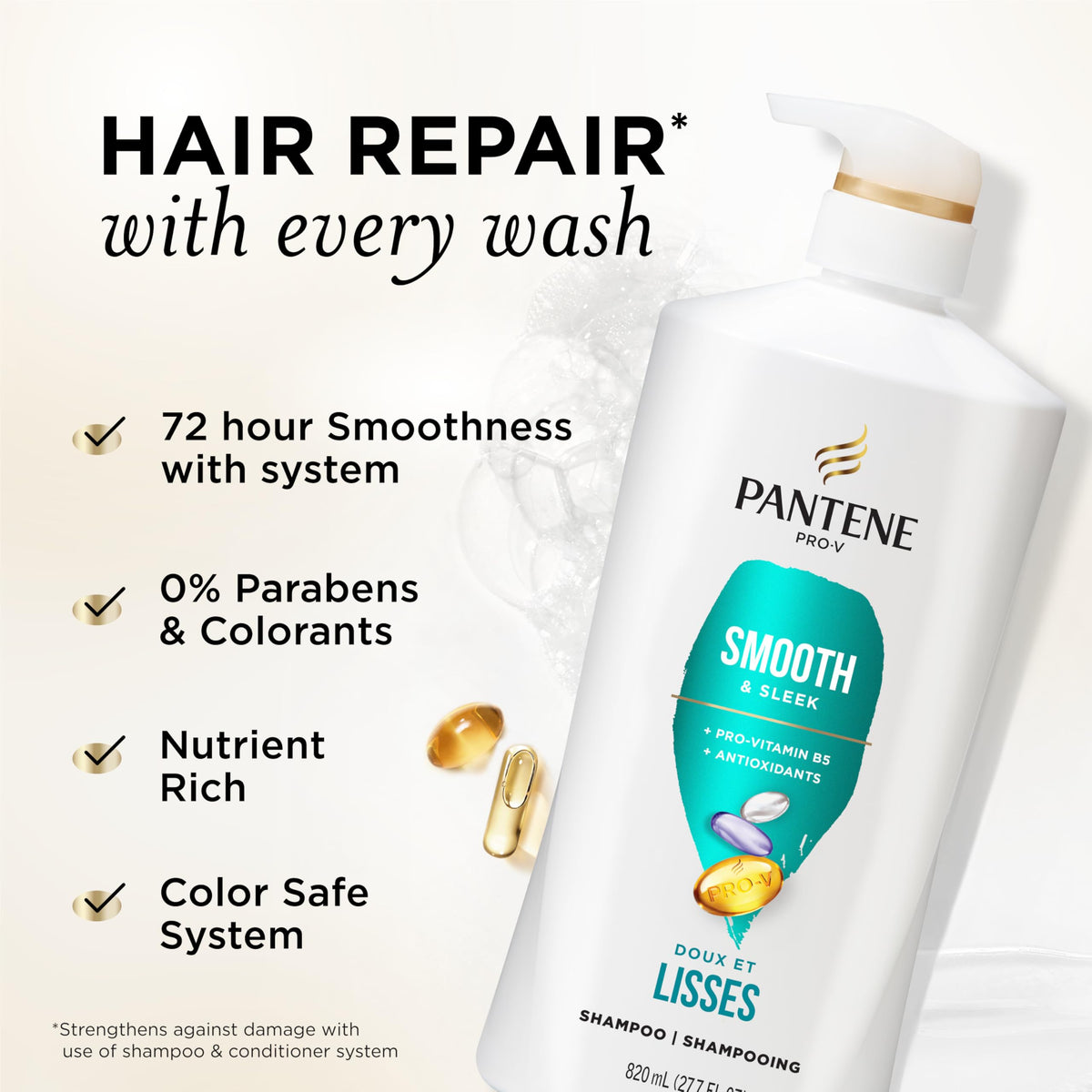 Pantene back label close-up listing ingredients and usage directions