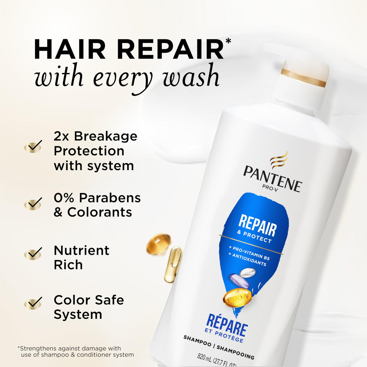 Pantene back label with directions and ingredient highlights for clarity