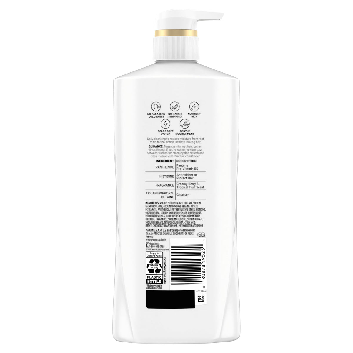 Pantene bottle on bathroom shelf evoking hydrated, soft hair