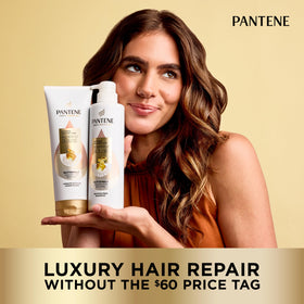 Before and after comparison showing Pantene smoothing damaged hair benefit