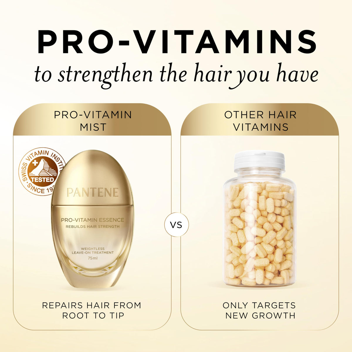 Pantene 2.5 fl oz bottle in hand showing compact travel-friendly size