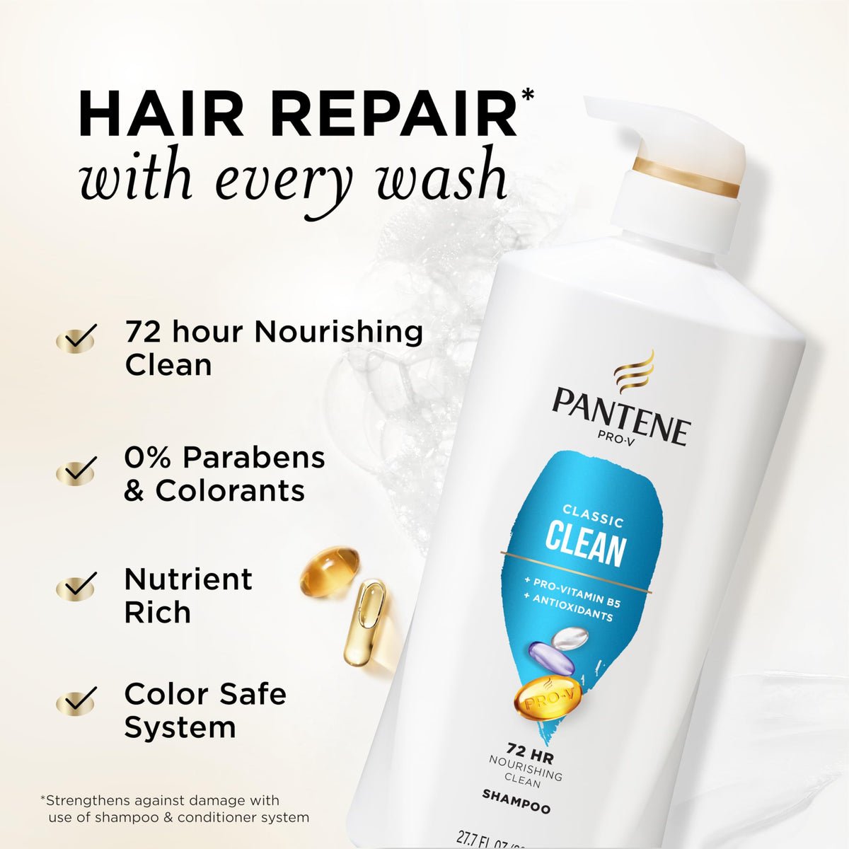 Pantene Classic Clean back label with ingredients and usage instructions visible