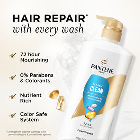 Close-up of Pantene conditioner texture pouring, highlighting smooth hydration