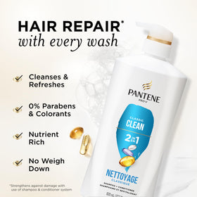 Pantene bottle pump top and clear label highlighting brand and convenient dispenser
