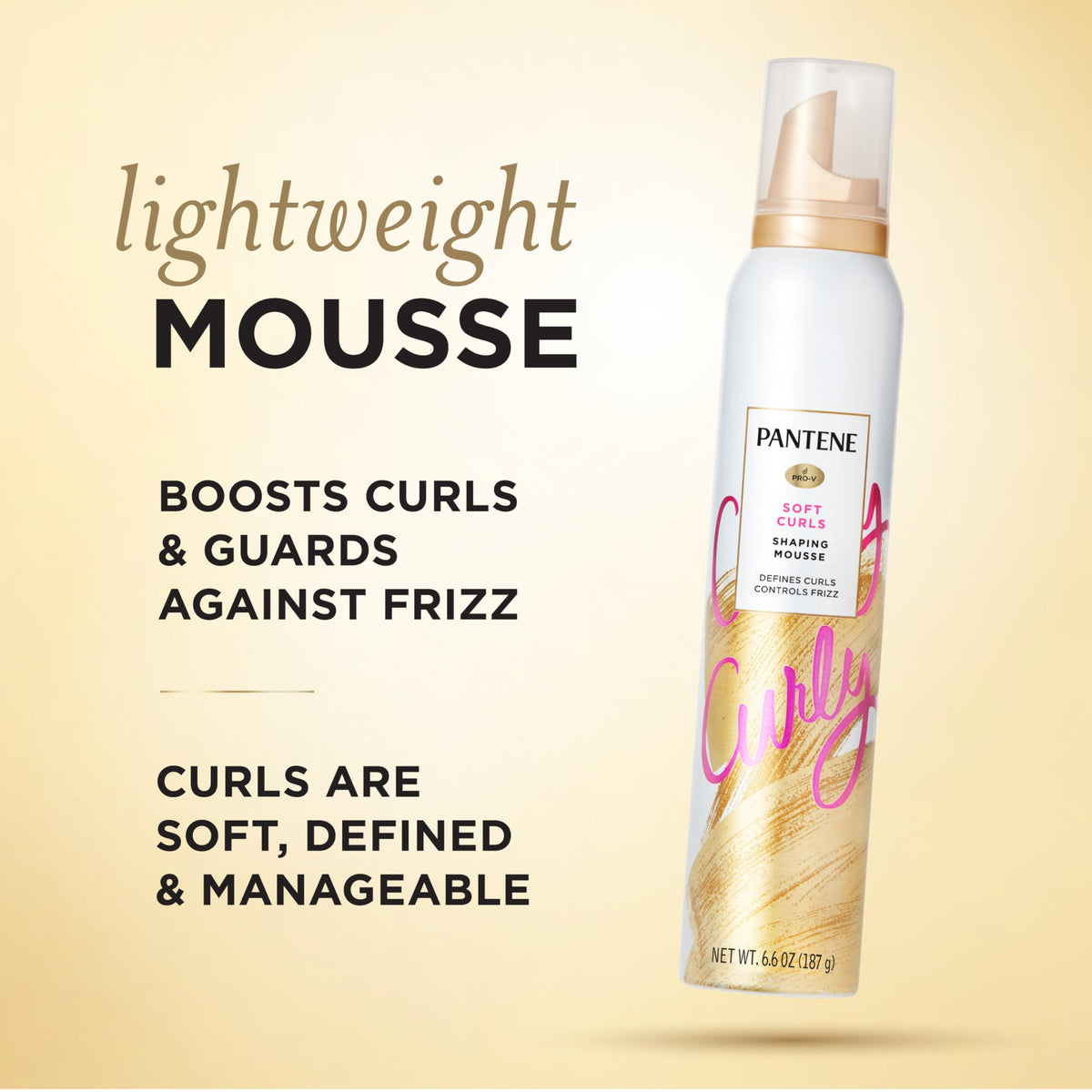 Pantene aerosol dispenser closeup illustrating easy foam application and control