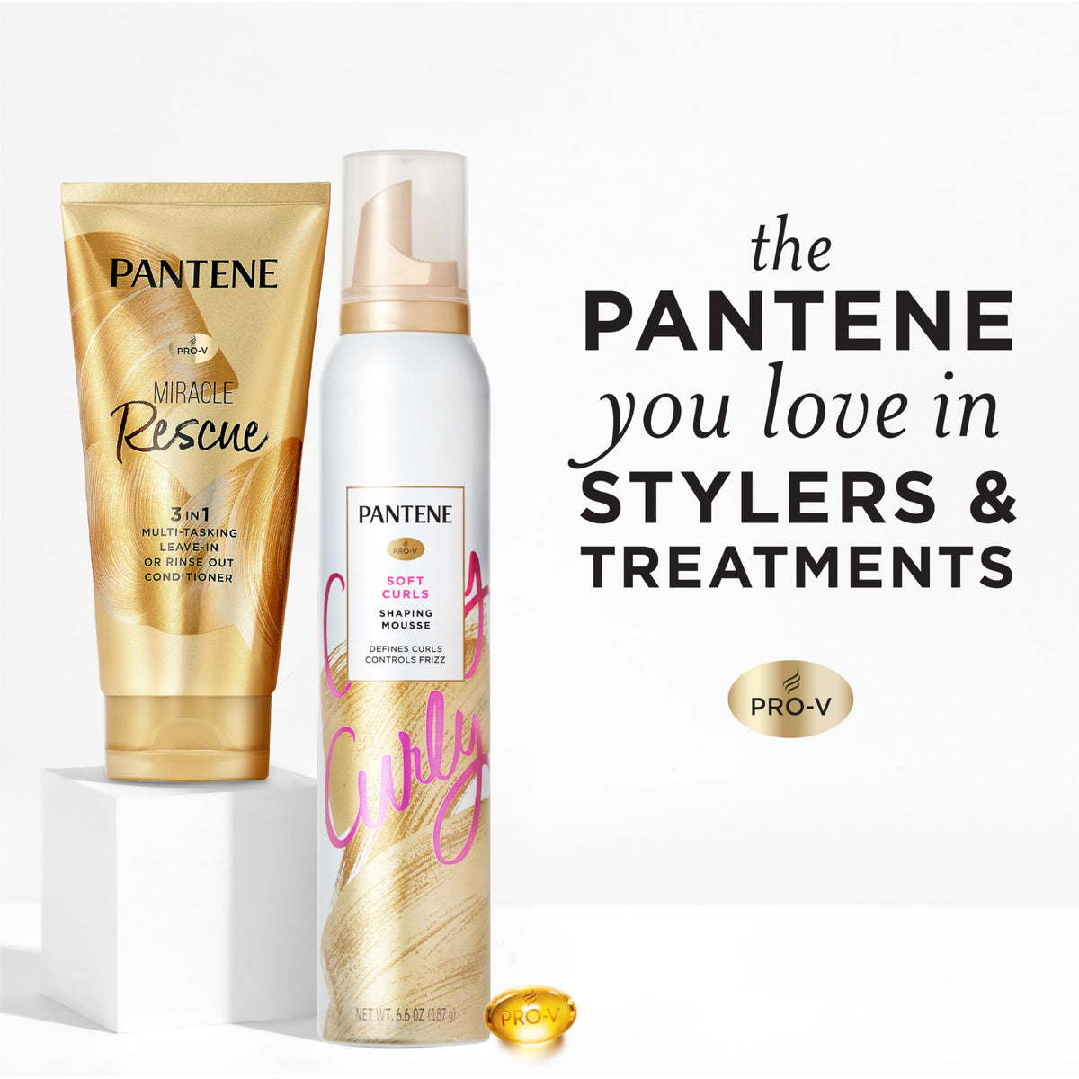 Pantene ingredient label closeup highlighting Pro-V nutrients for healthier-looking curls