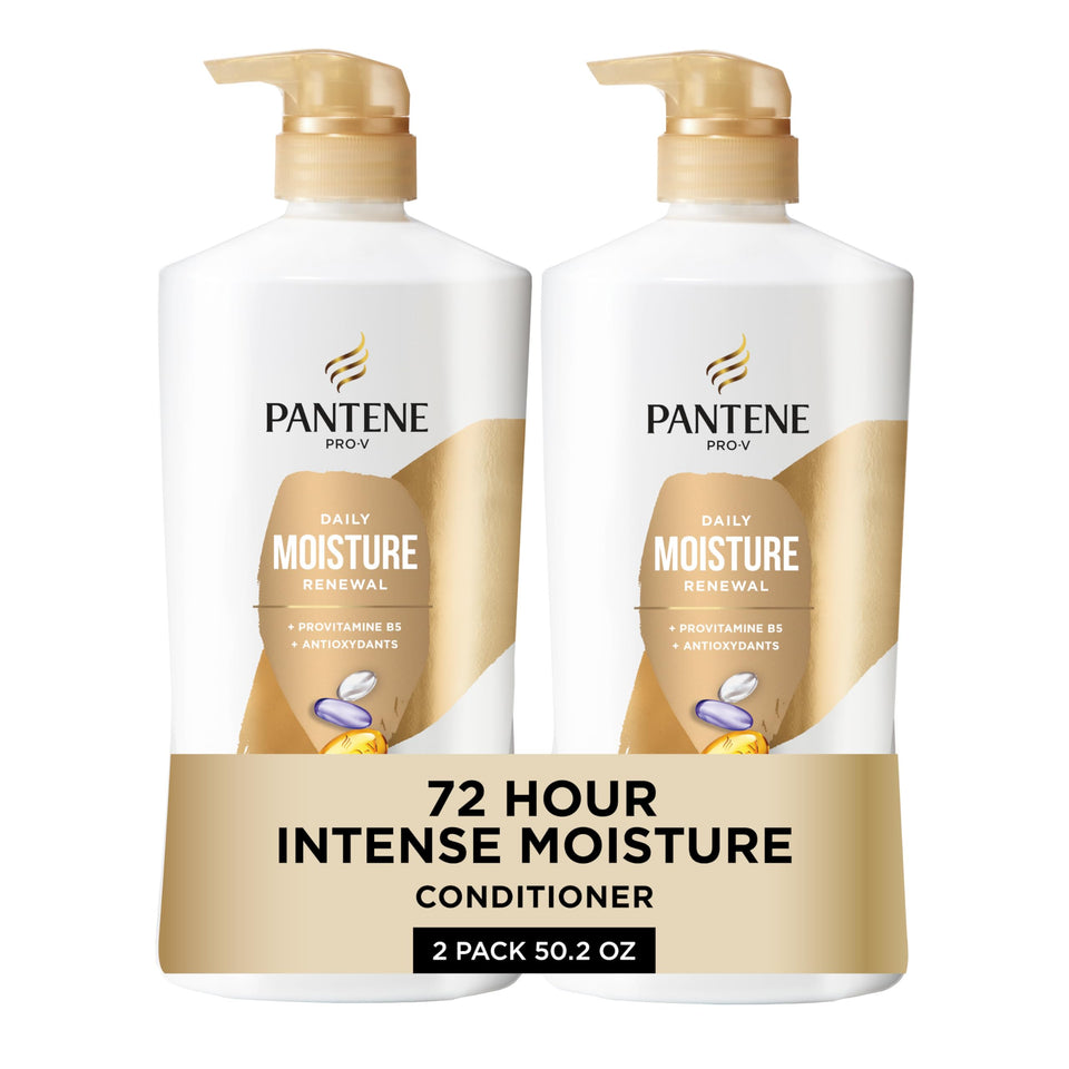 Pantene front view showing 25.1 oz bottles and clear product name benefit