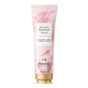 Pantene front bottle showing rose water conditioner benefits and scent