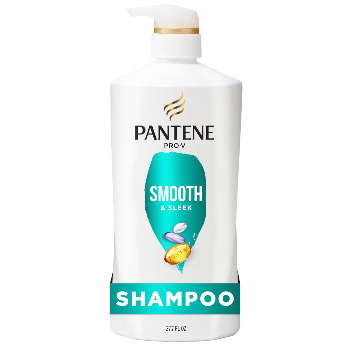 Pantene front packaging showing Smooth and Sleek bottle and benefits