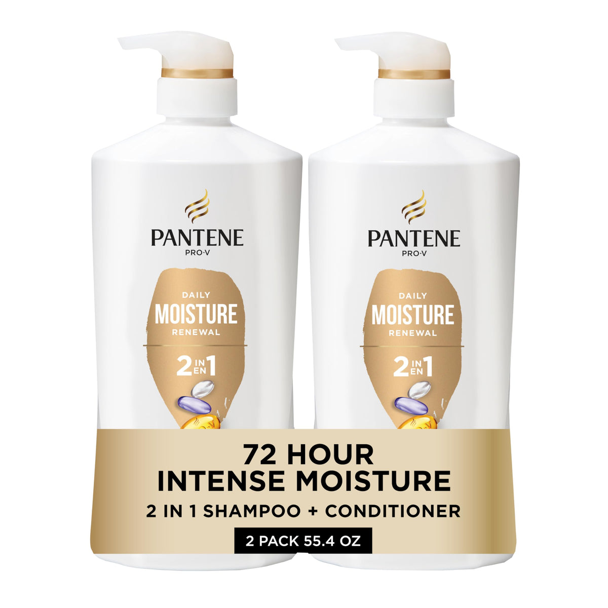 Pantene front packaging twin pack showing bottles and Rescue Shot, clear hydration benefit