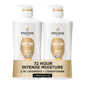 Pantene front packaging twin pack showing bottles and Rescue Shot, clear hydration benefit