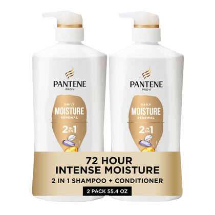 Pantene front packaging twin pack showing bottles and Rescue Shot, clear hydration benefit