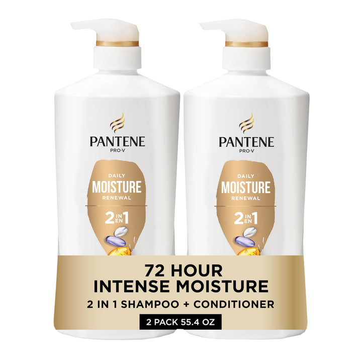 Pantene front packaging twin pack showing bottles and Rescue Shot, clear hydration benefit