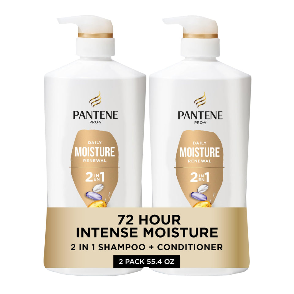 Pantene front packaging twin pack showing bottles and Rescue Shot, clear hydration benefit
