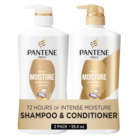 Pantene front pump bottles showing set and easy dispensing benefit