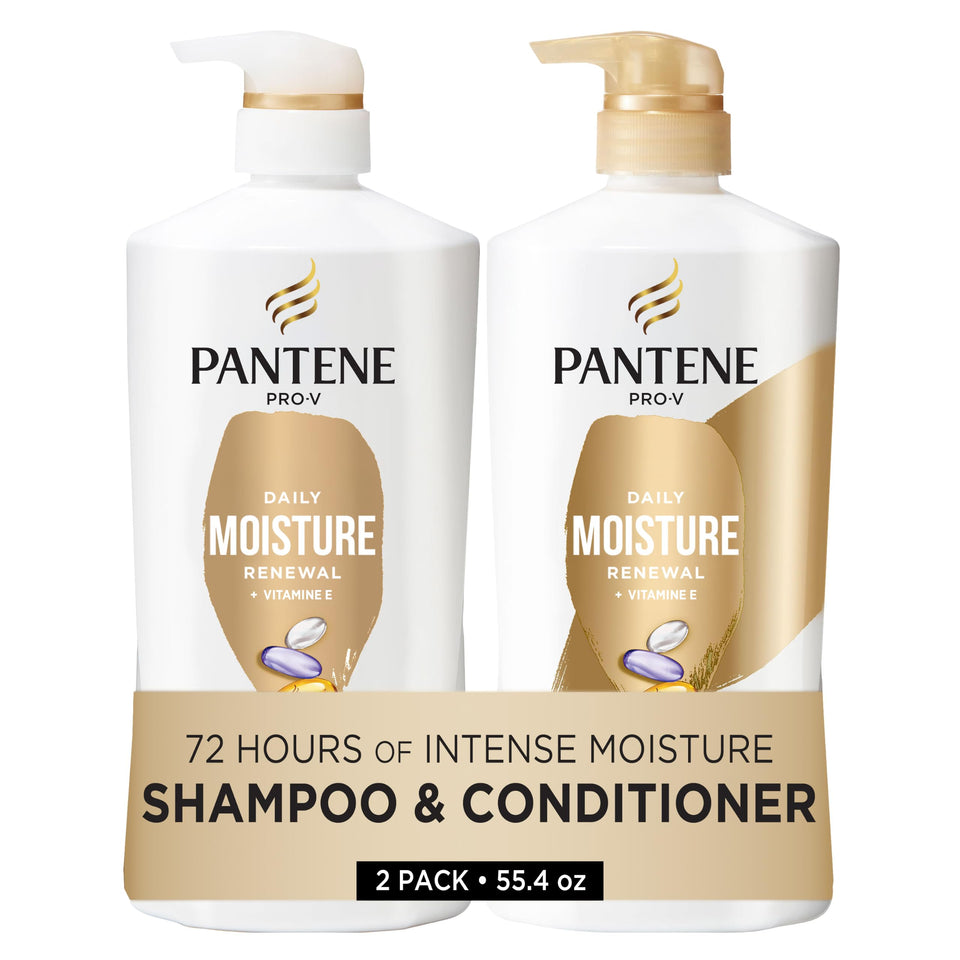 Pantene front pump bottles showing set and easy dispensing benefit