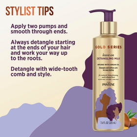 Pantene Gold Series being smoothed through curly hair to show detangling and softness