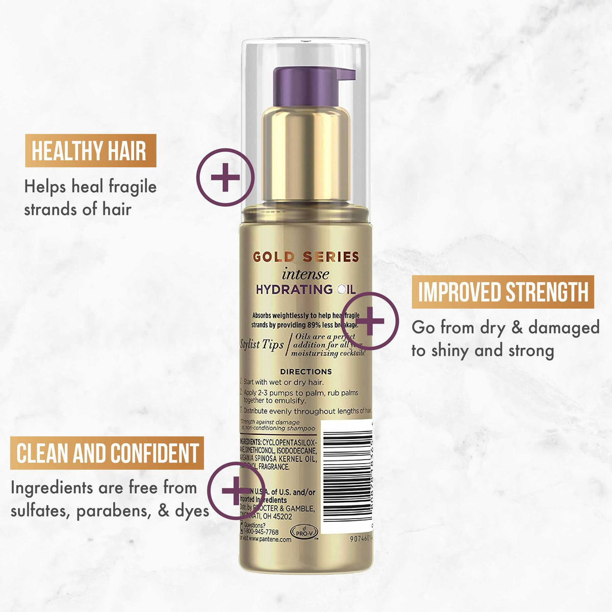 Pantene Gold Series applied to hair ends for visible smoothness, brand frizz control benefit