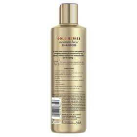 Pantene Gold Series label close-up highlighting argan oil formula and moisturizing benefit