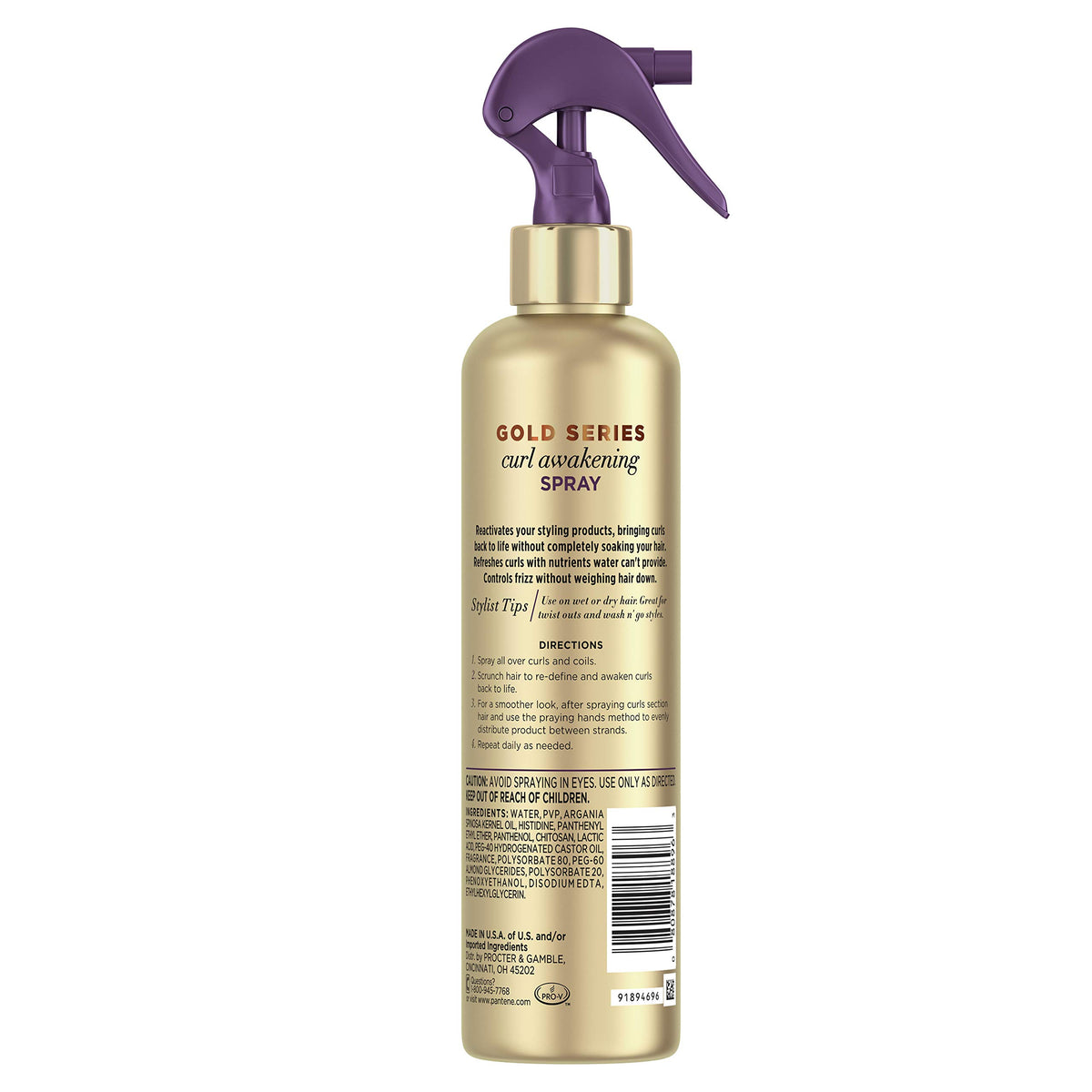 Pantene Gold Series label close-up highlighting argan oil and paraben-free benefits on the bottle