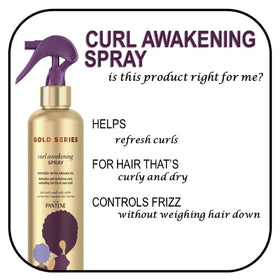 Pantene Gold Series spray action mist demonstrating fine atomized delivery to refresh curls