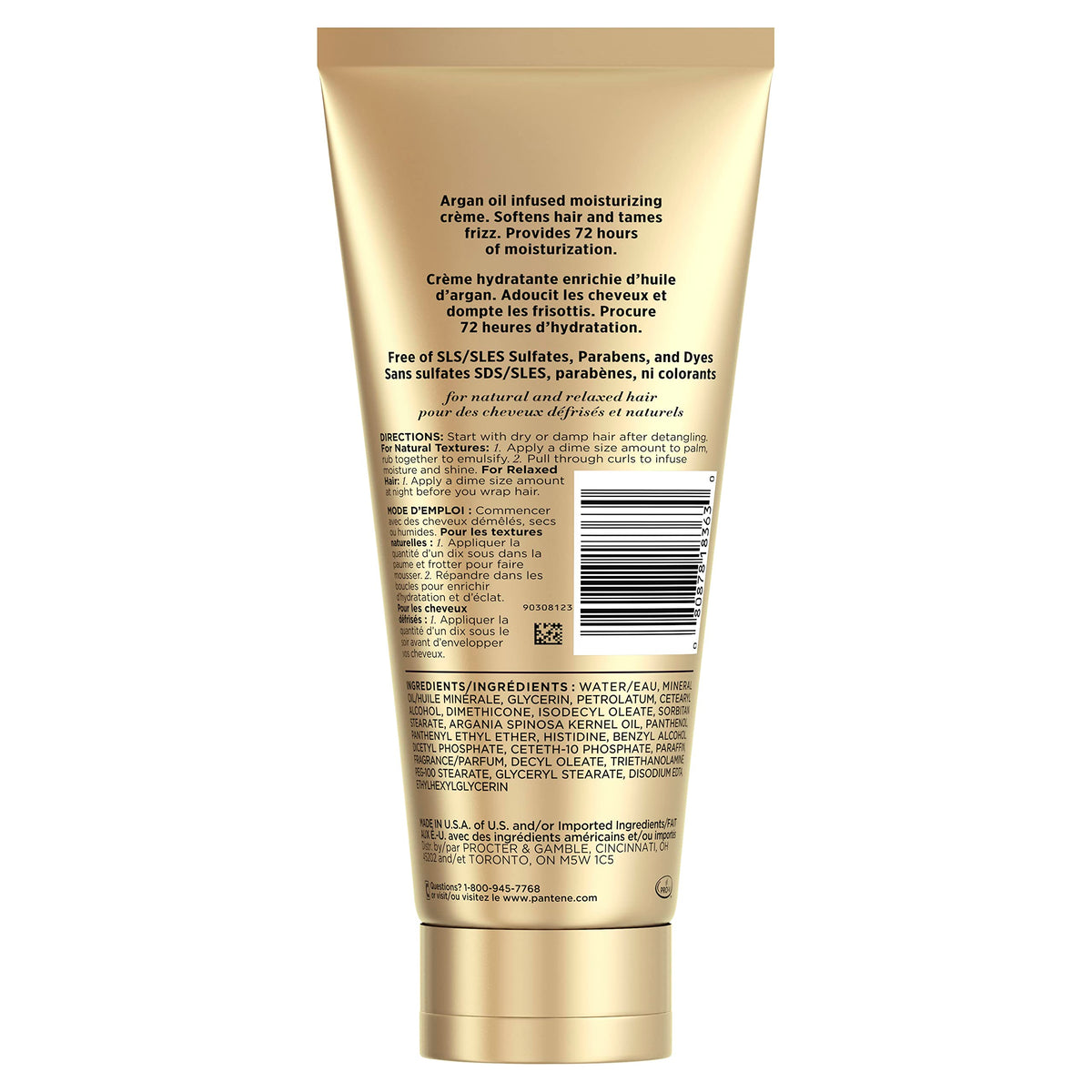 Stylist holding Pantene Gold Series recommending product for hydration and manageability