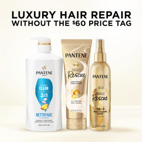 Before and after hair comparison with Pantene showing improved shine and smoother appearance