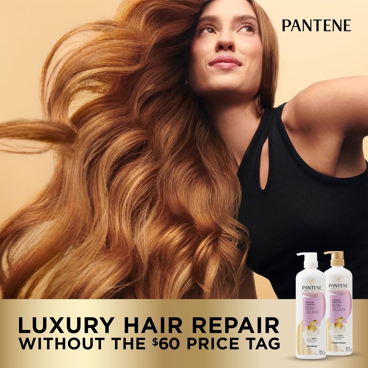 Pantene shampoo in use under shower demonstrating cleansing and preparation for conditioner