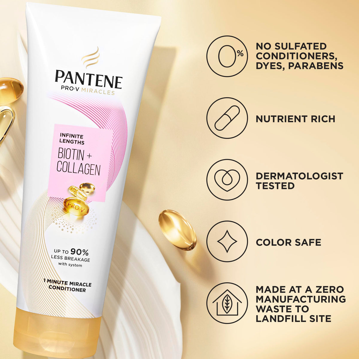 Close-up of Pantene ingredients panel highlighting Pro-vitamin B5 benefit