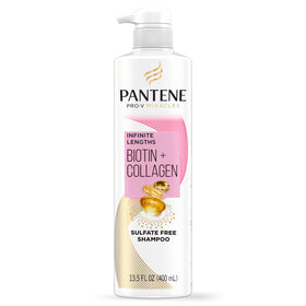 Pantene Infinite Lengths front bottle shows product and brand benefits