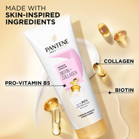 Before and after hair image demonstrating reduced breakage with Pantene