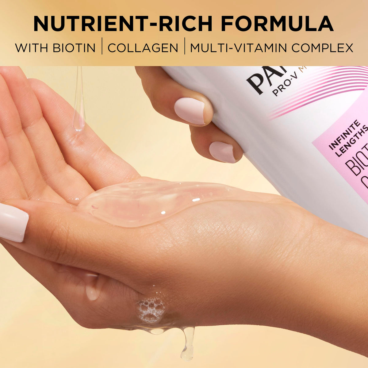 Pantene used in shower showing application and rinse-friendly formula