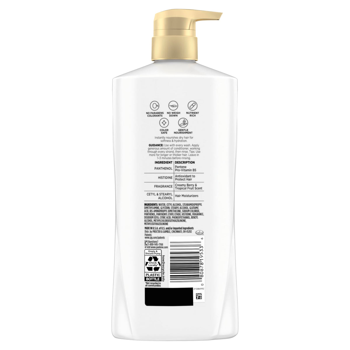 Pantene label close-up showing paraben-free badge for gentler, safer-feeling care