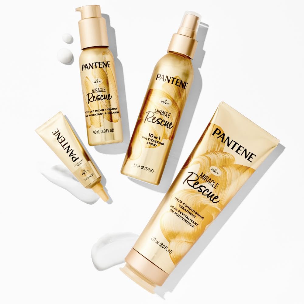 Pantene ampoules on bathroom shelf suggesting salon-like results at home
