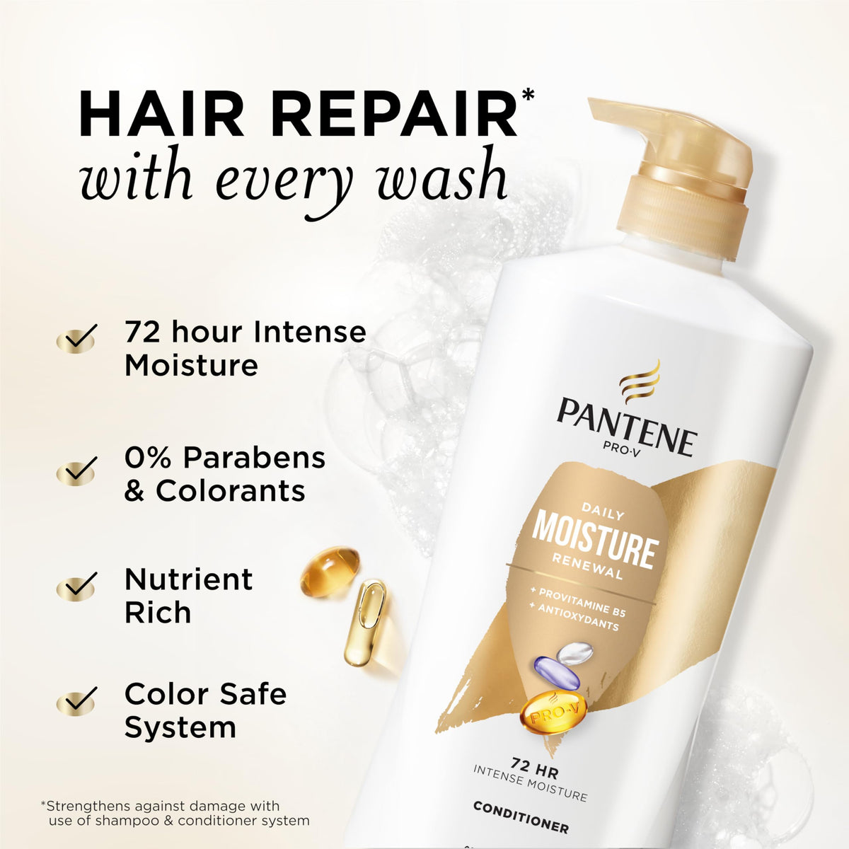 Pantene open cap close-up showing creamy texture for fast absorption and detangling
