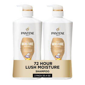 Pantene Pro-V front packaging showing two 27.7 oz bottles and rescue shot for lasting hydration