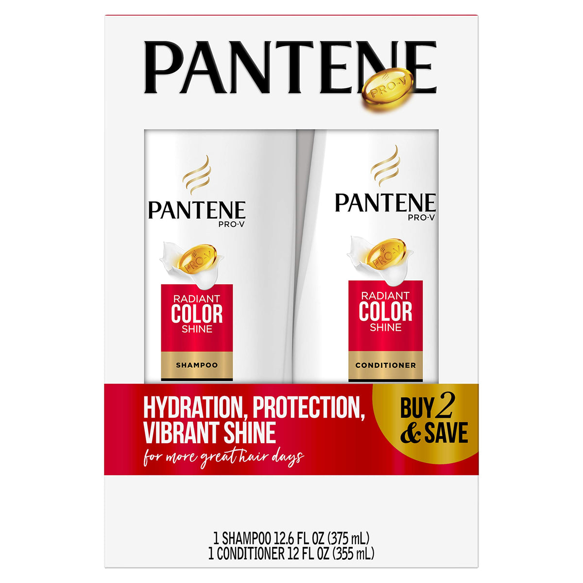 Pantene front packaging showing Pro‑V Radiant Color duo and benefits