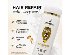 Pantene 12 oz bottle held in hand displaying true product size