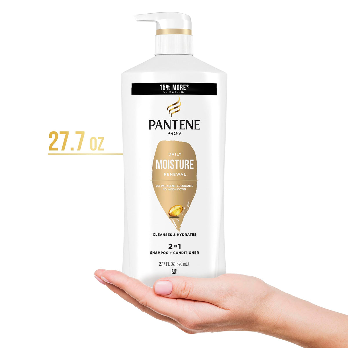 Pantene product in hand for size scale and easy everyday use benefit