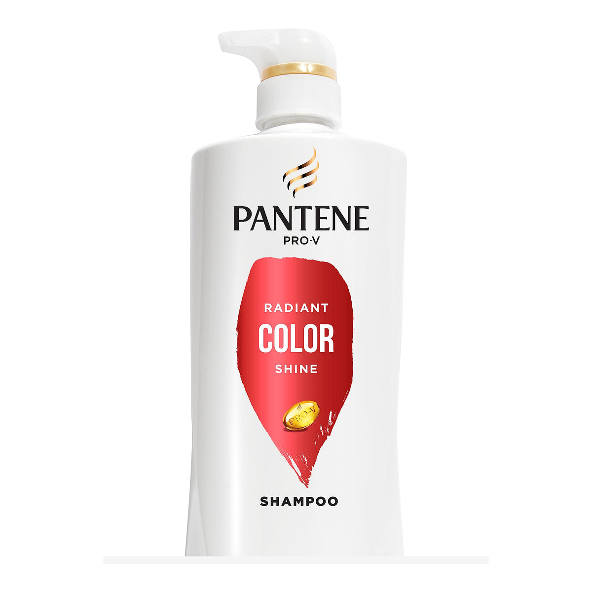 Pantene bottle front view showing Radiant Color Shine branding and benefits