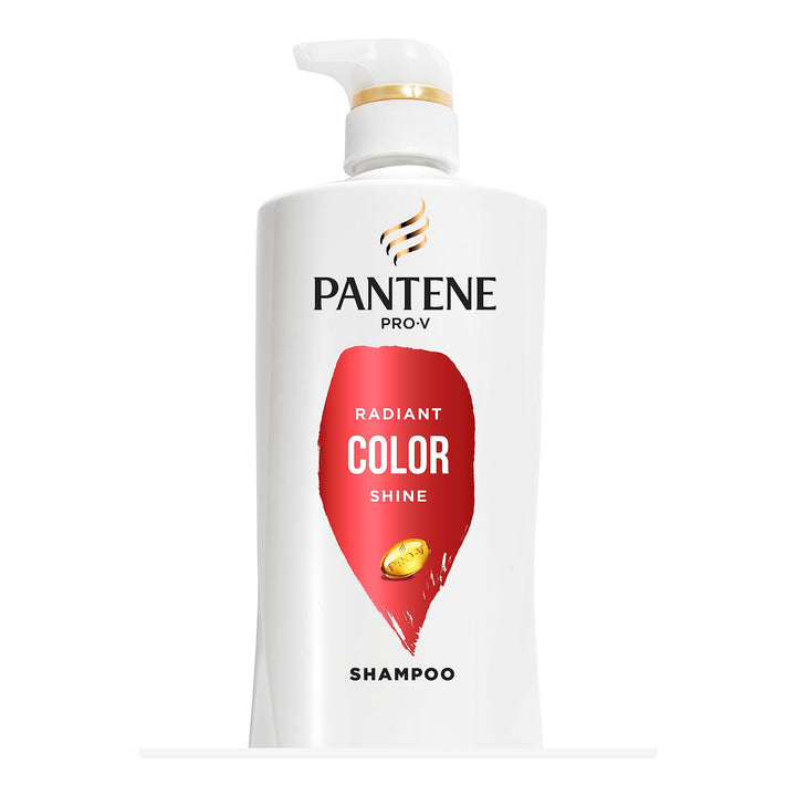 Pantene bottle front view showing Radiant Color Shine branding and benefits