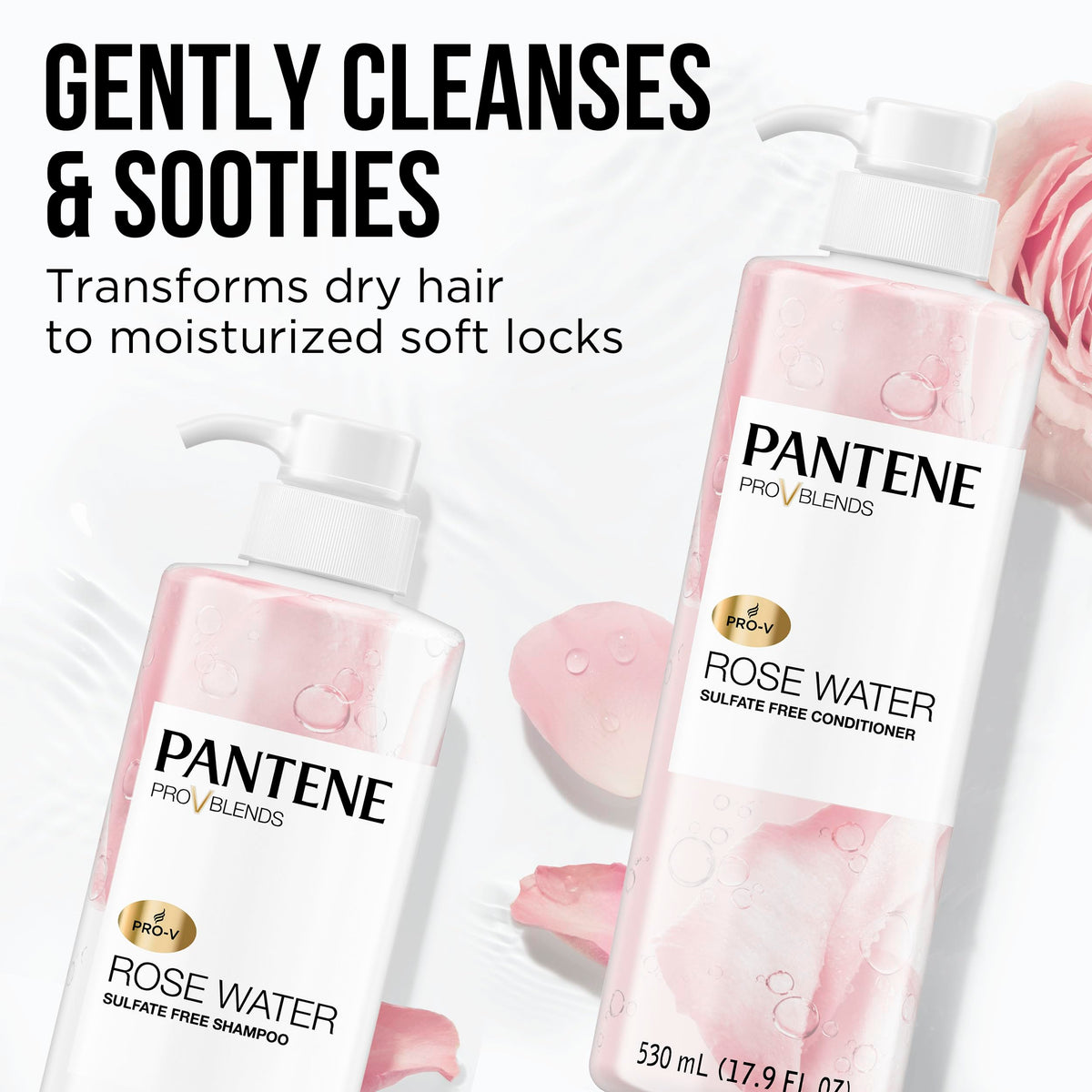Pantene bottles beside common items showing 17.9 fl oz scale