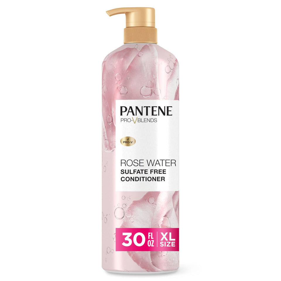 Pantene 30 oz front bottle showing rose water conditioner and benefits