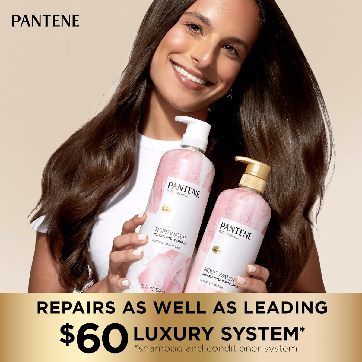 Pantene product label close-up showing Pro-V, Vitamin B5, and ingredients