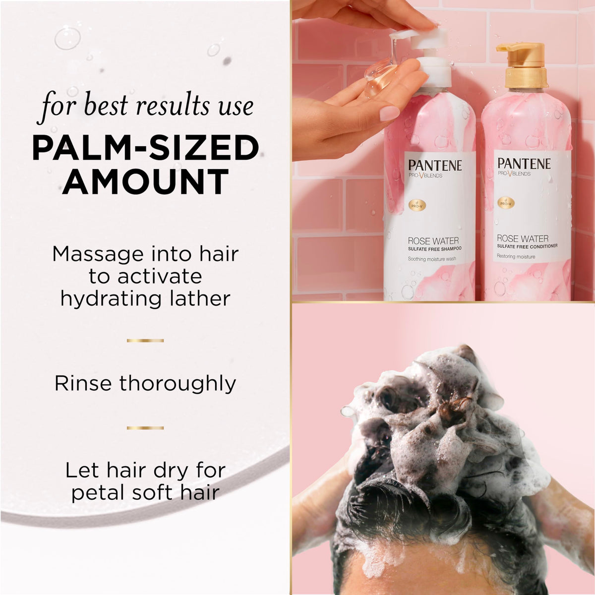 Pantene rose water shampoo in bathroom lifestyle for daily hair care routine