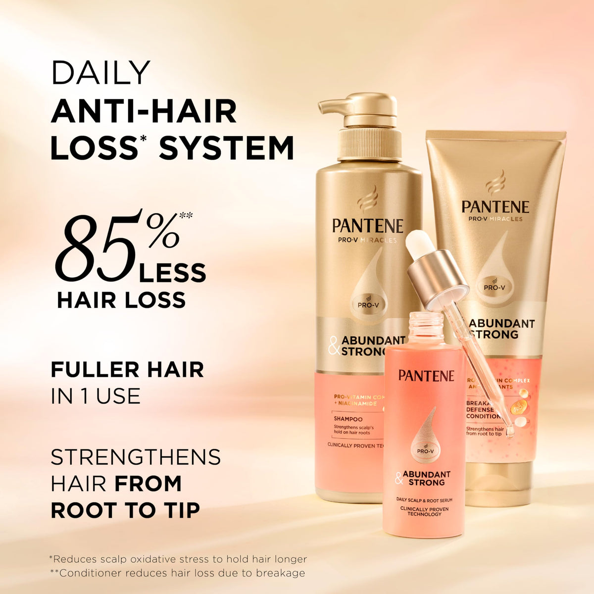Pantene shampoo pump closeup highlighting gentle cleanse and scalp support