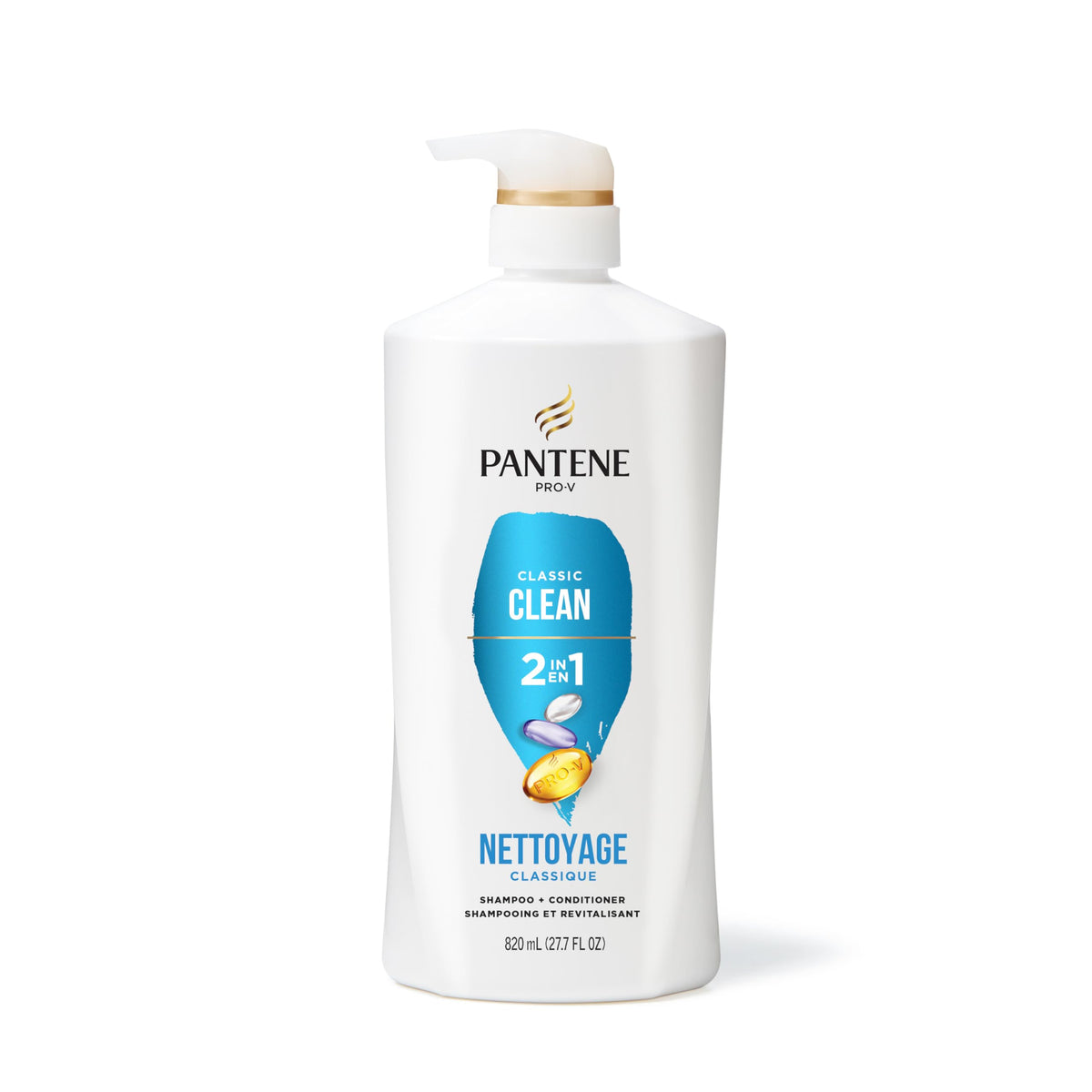 Lifestyle shower scene using Pantene to convey easy one-step wash and time-saving benefit